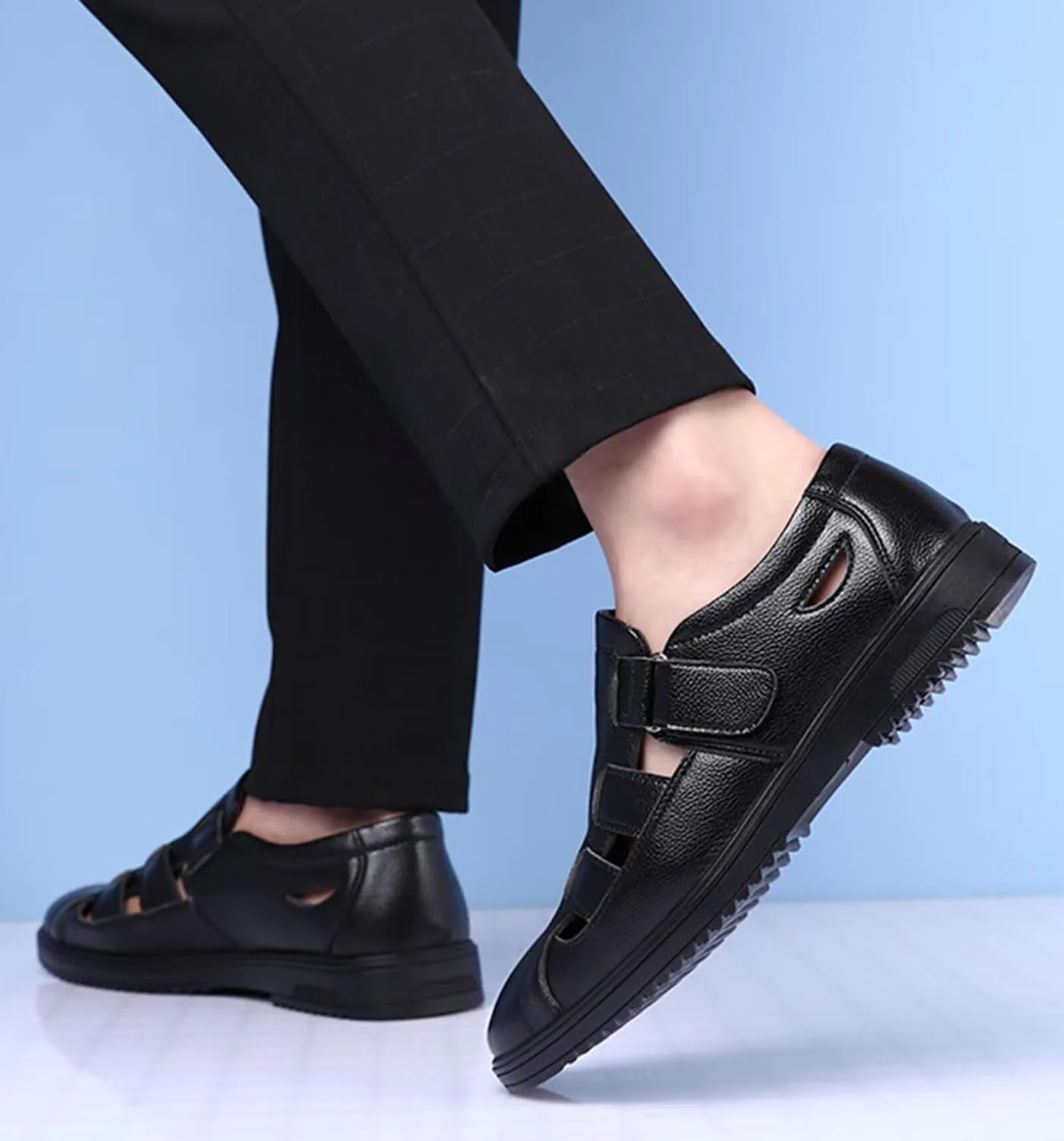 Mens Casual Closed Toe Leather Sandals Summer Walking Hiking Sandals Outdoor Fisherman Beach Shoes Business Sandals