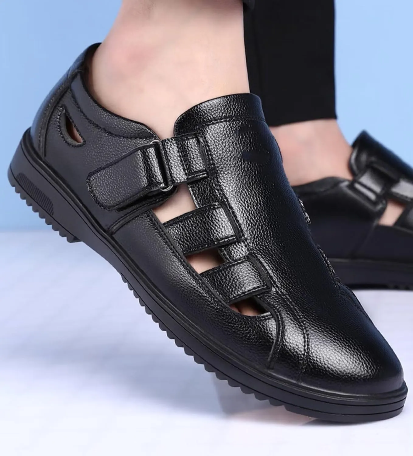 Mens Casual Closed Toe Leather Sandals Summer Walking Hiking Sandals Outdoor Fisherman Beach Shoes Business Sandals