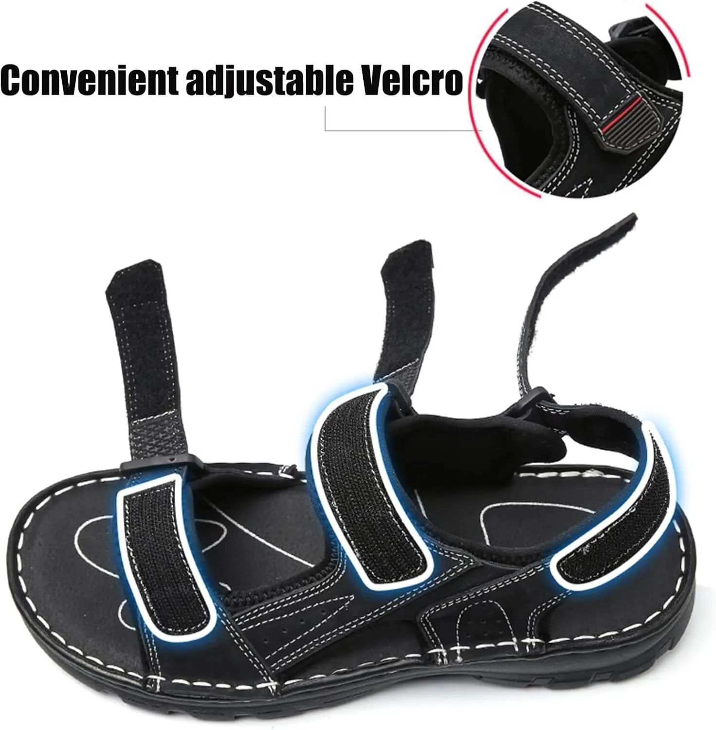 Men's Casual Walking Sandals Outdoor Sports Hiking Sandals Summer Leather Beach Shoes Adjustable Breathable Sandals