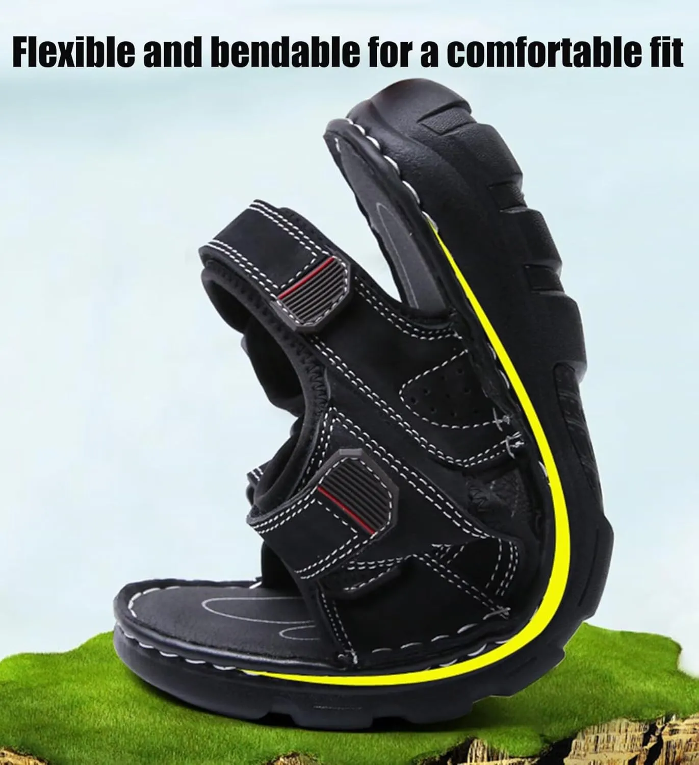 Men's Casual Walking Sandals Outdoor Sports Hiking Sandals Summer Leather Beach Shoes Adjustable Breathable Sandals