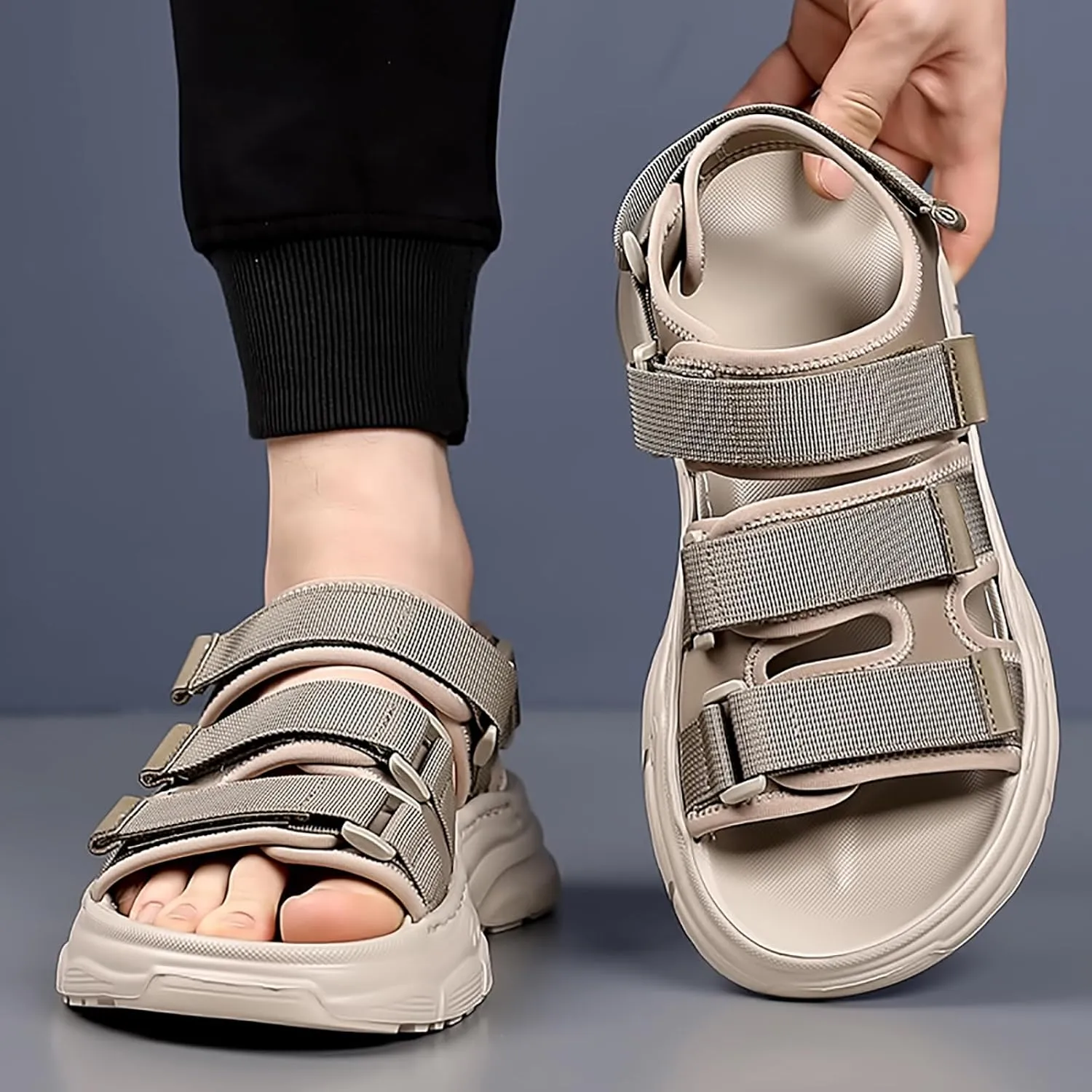 Men's Hiking Sandals Open Toe - Summer Water Shoes Lightweight with Arch Support, Orthopedic Non-Slip Outdoor Walking Sandals for Athletic Sport & Beach