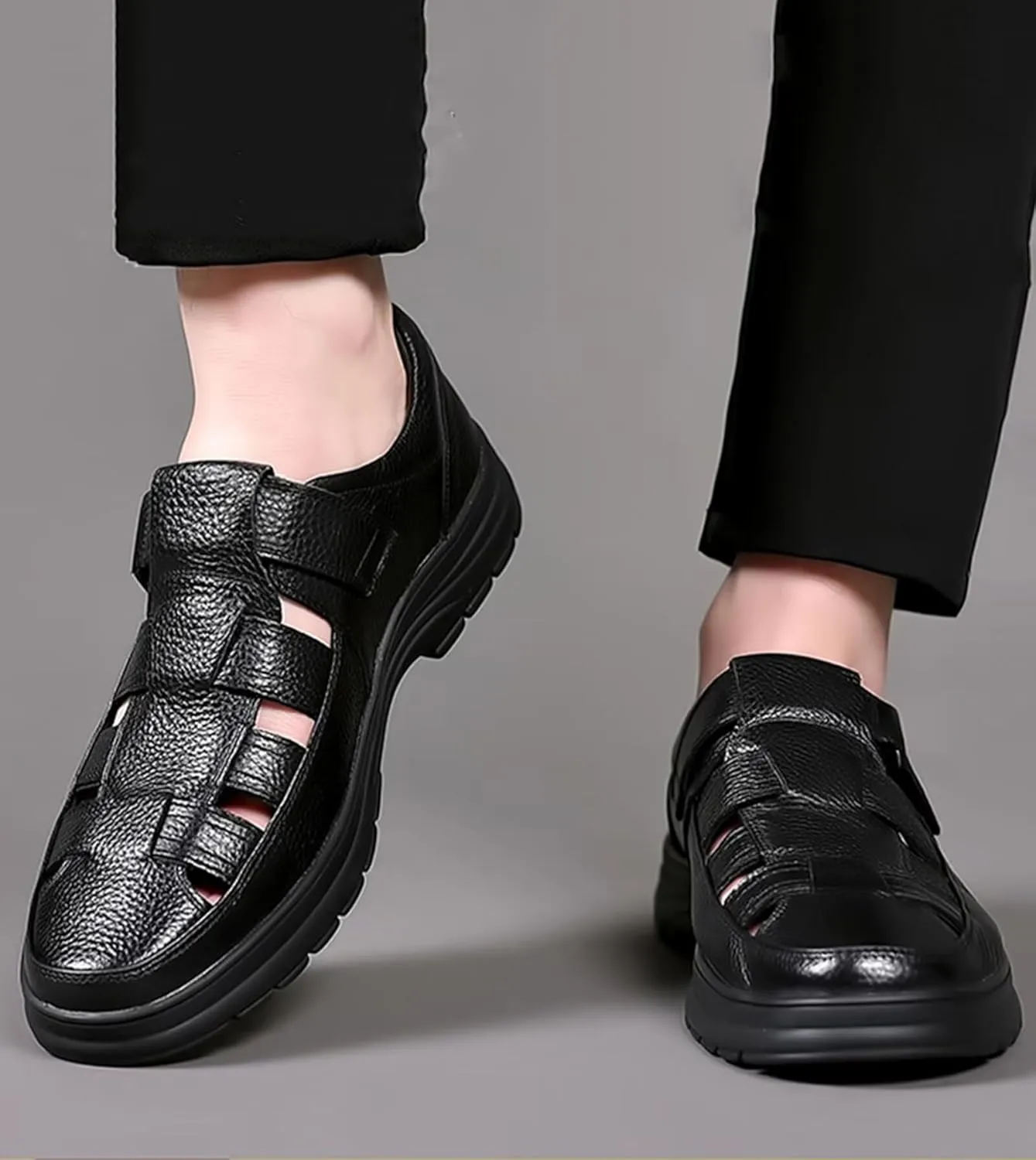 Mens Hiking Sandals Outdoor Sports Business Sandals Summer Beach Fisherman Leather Shoes Walking Closed Toe Sandals Casual Breathable Athletic Sandals