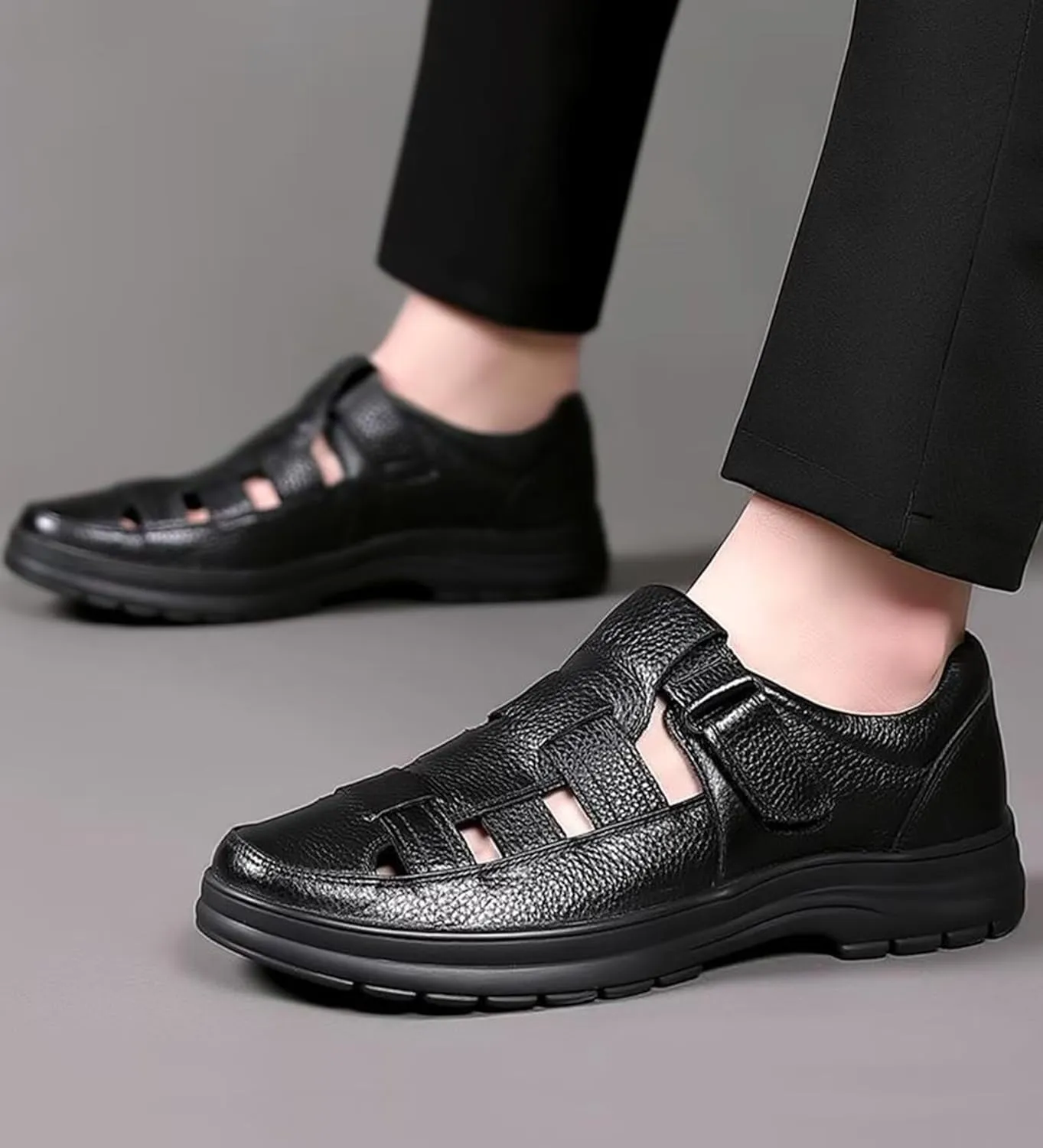 Mens Hiking Sandals Outdoor Sports Business Sandals Summer Beach Fisherman Leather Shoes Walking Closed Toe Sandals Casual Breathable Athletic Sandals