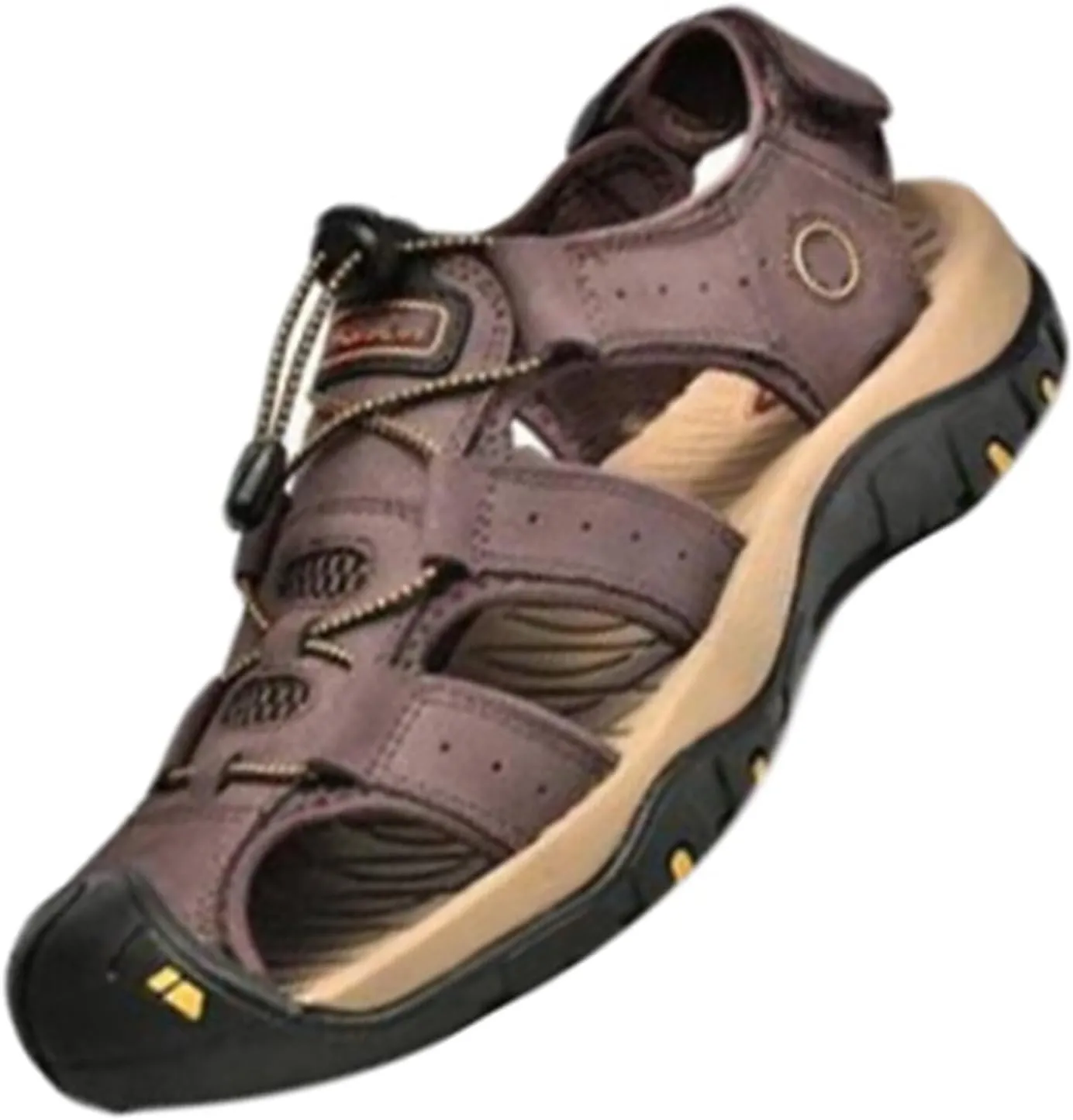 Mens Hiking Sandals Outdoor Sports Summer Leather Beach Fisherman Water Shoes Adjustable Closed Toe Walking Trekking Sandals Casual Breathable Non-Slip Athletic Sandals Waterproof