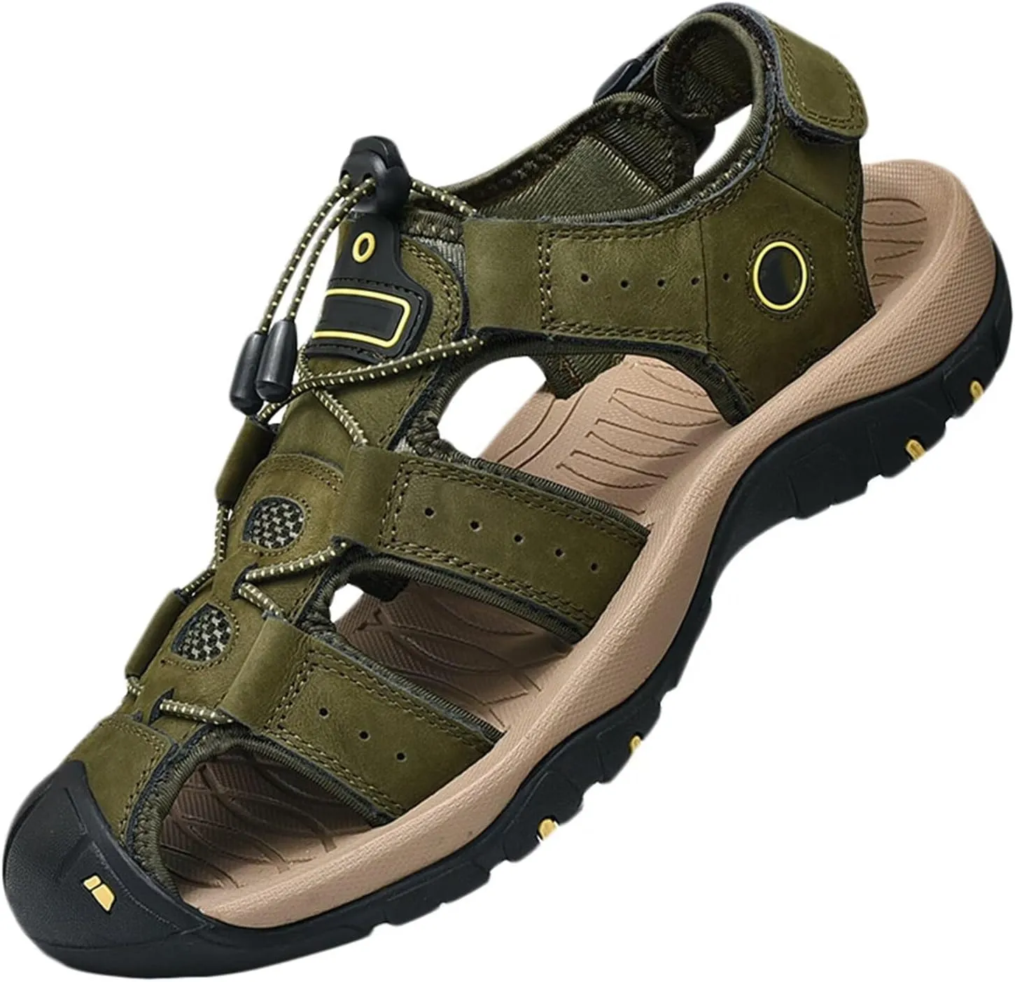 Mens Hiking Sandals Outdoor Sports Summer Leather Beach Fisherman Water Shoes Adjustable Closed Toe Walking Trekking Sandals Casual Breathable Non-Slip Athletic Sandals Waterproof