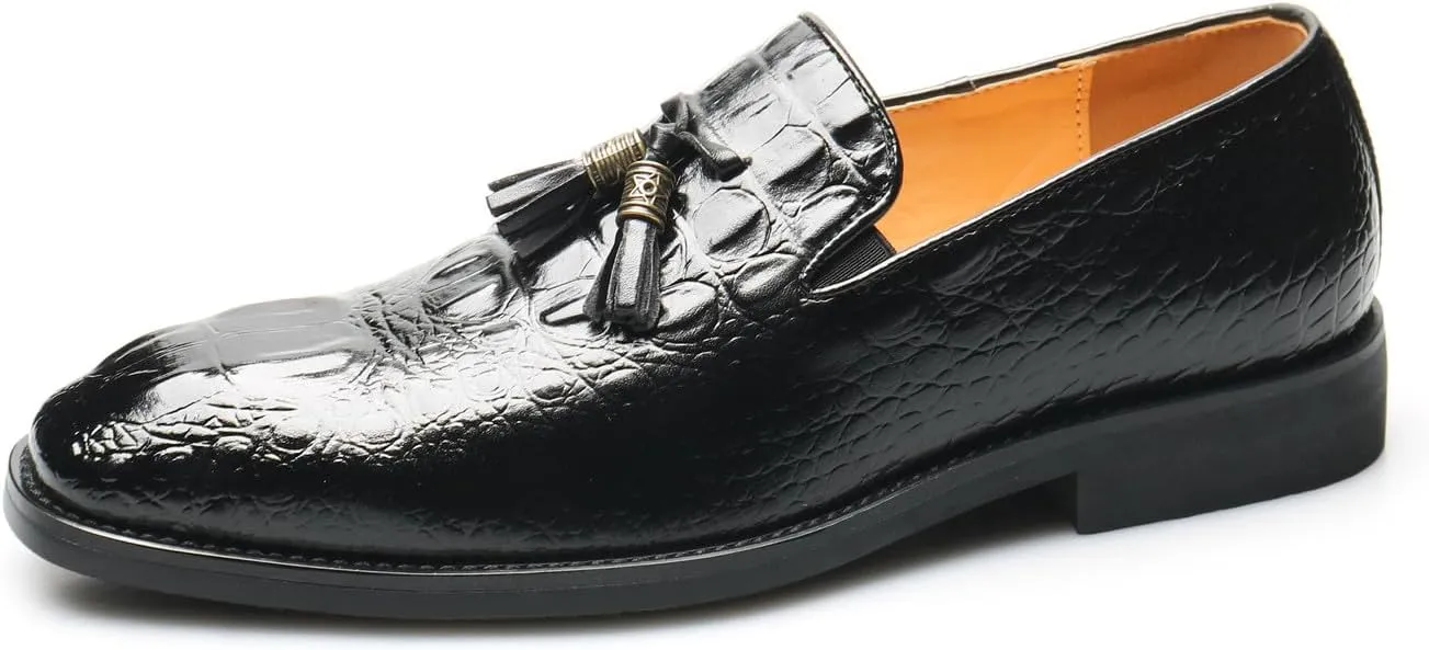 Mens Loafers Casual Dress Slip On Leather Tassel Loafers Fashion Wedding Tuxedo Formal Walking Shoes for Men