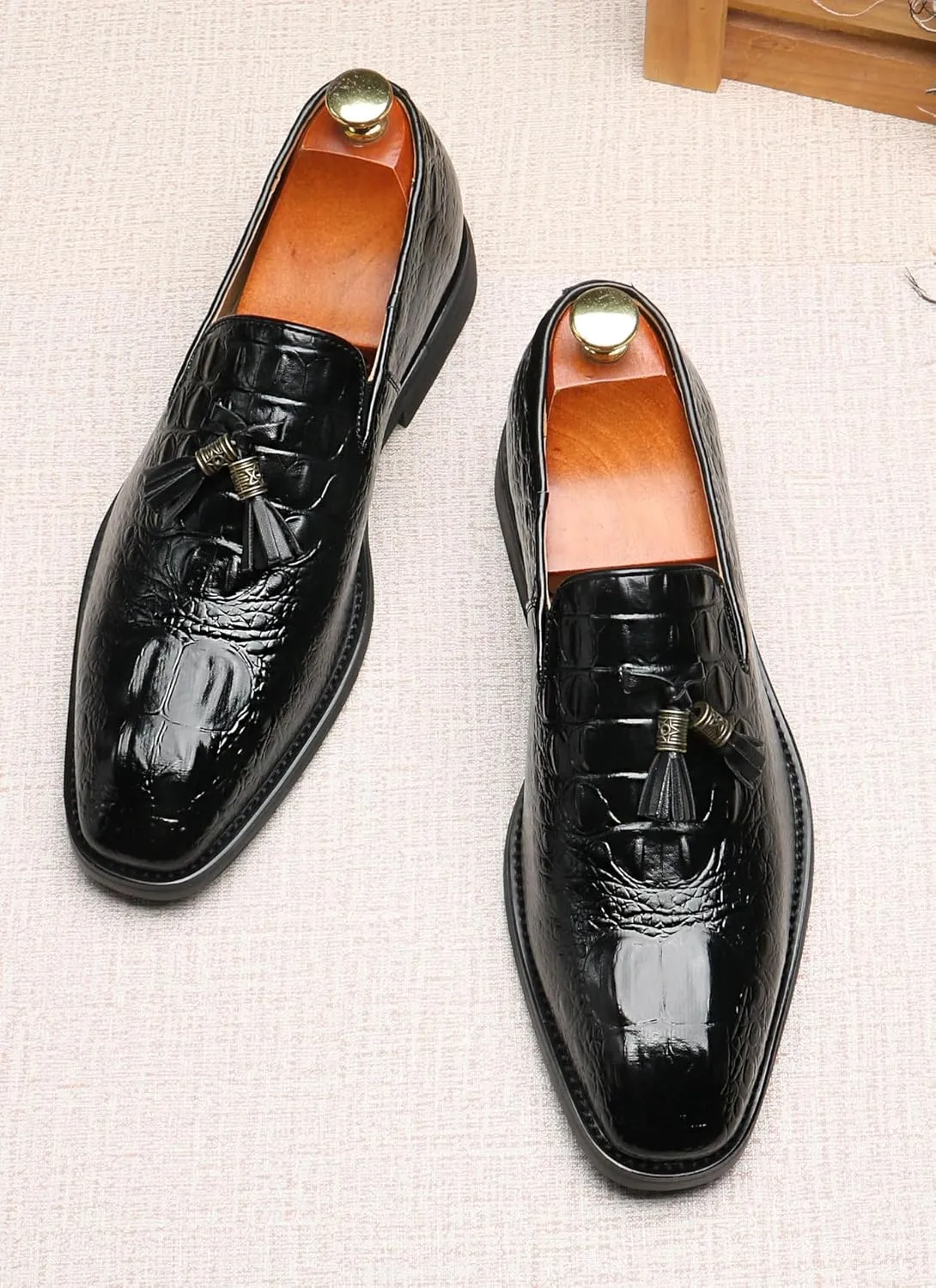 Mens Loafers Casual Dress Slip On Leather Tassel Loafers Fashion Wedding Tuxedo Formal Walking Shoes for Men