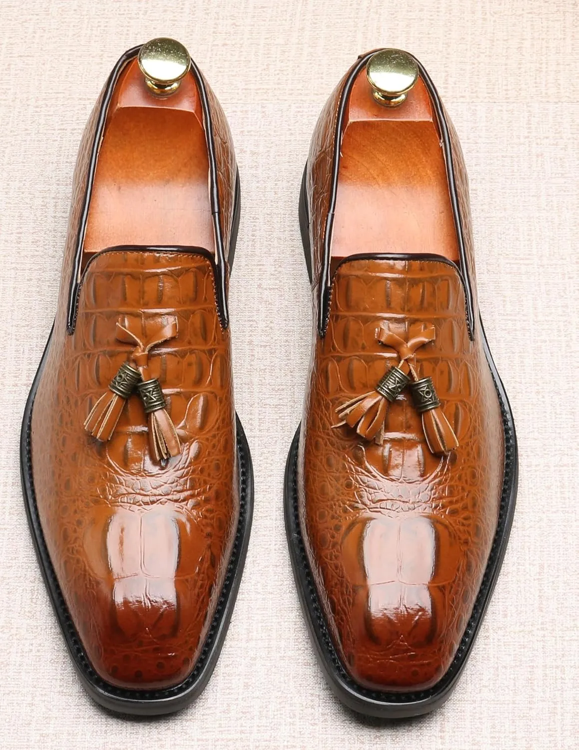 Mens Loafers Casual Dress Slip On Leather Tassel Loafers Fashion Wedding Tuxedo Formal Walking Shoes for Men