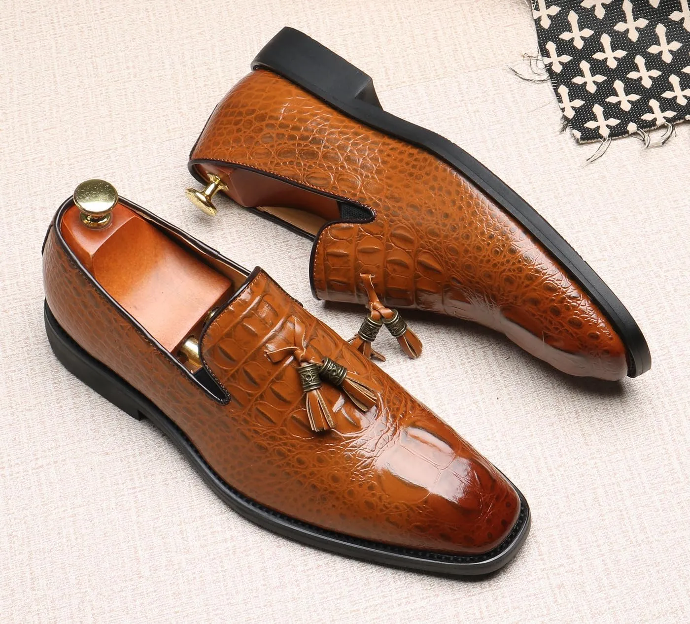 Mens Loafers Casual Dress Slip On Leather Tassel Loafers Fashion Wedding Tuxedo Formal Walking Shoes for Men