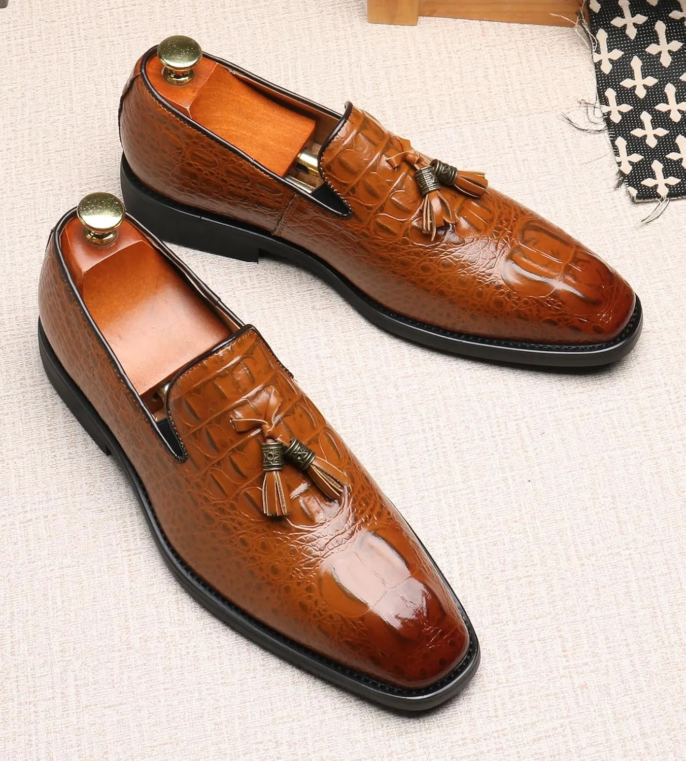 Mens Loafers Casual Dress Slip On Leather Tassel Loafers Fashion Wedding Tuxedo Formal Walking Shoes for Men