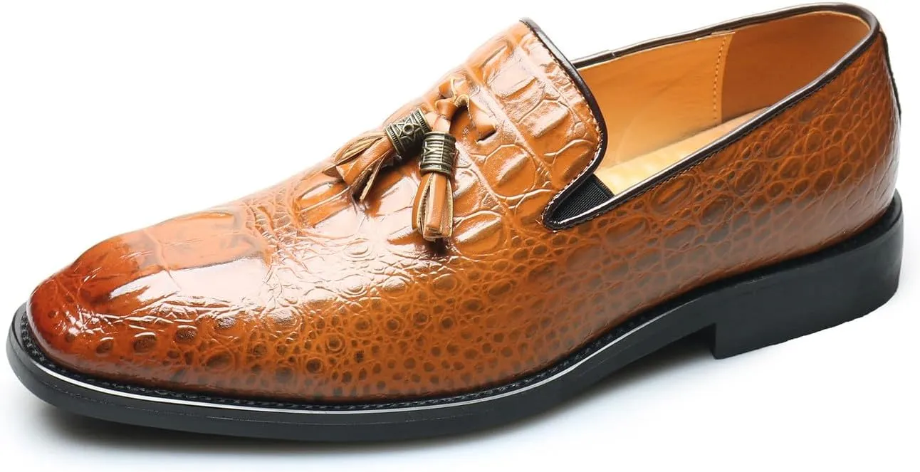Mens Loafers Casual Dress Slip On Leather Tassel Loafers Fashion Wedding Tuxedo Formal Walking Shoes for Men