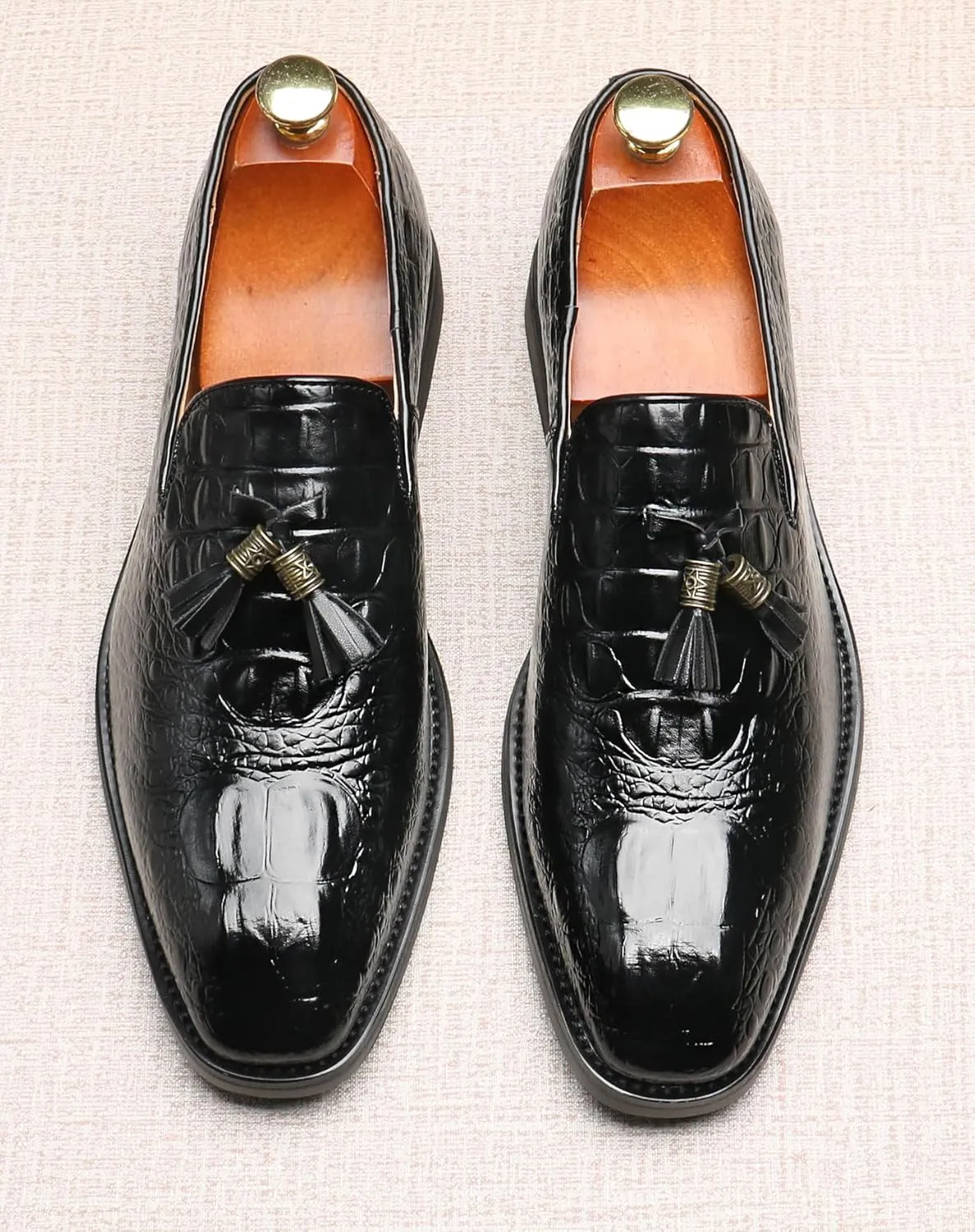 Mens Loafers Casual Dress Slip On Leather Tassel Loafers Fashion Wedding Tuxedo Formal Walking Shoes for Men