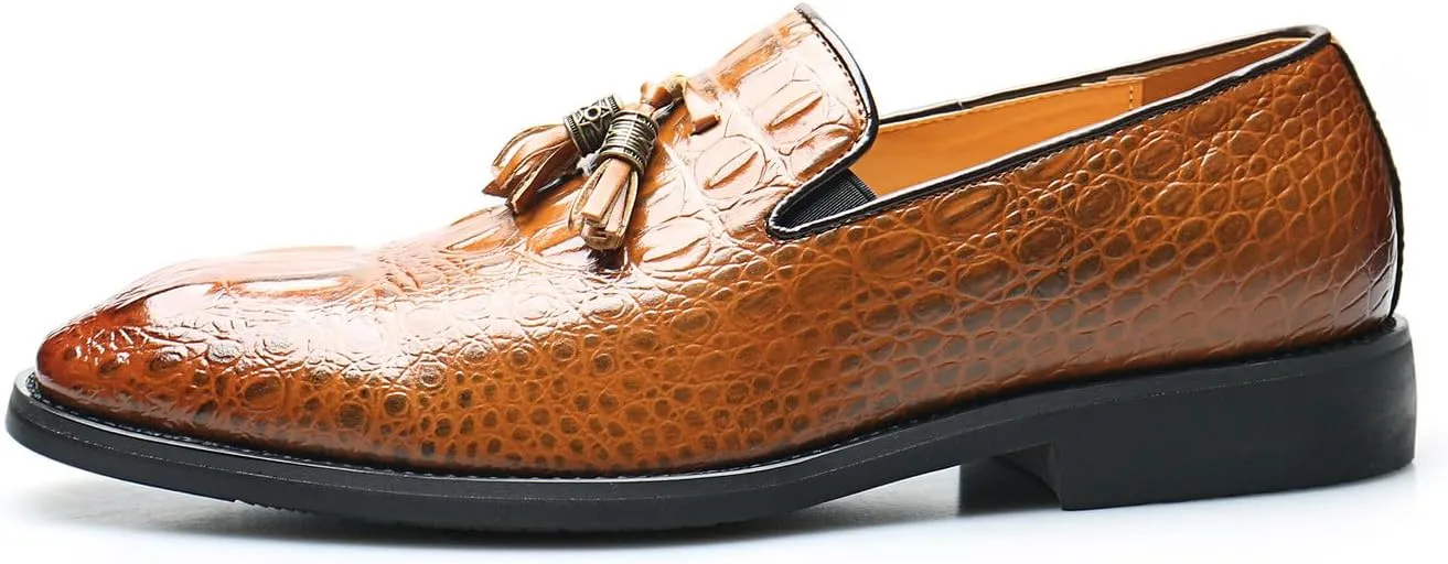 Mens Loafers Casual Dress Slip On Leather Tassel Loafers Fashion Wedding Tuxedo Formal Walking Shoes for Men