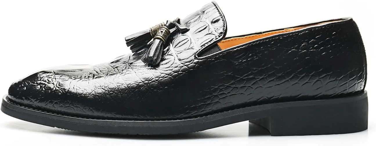Mens Loafers Casual Dress Slip On Leather Tassel Loafers Fashion Wedding Tuxedo Formal Walking Shoes for Men