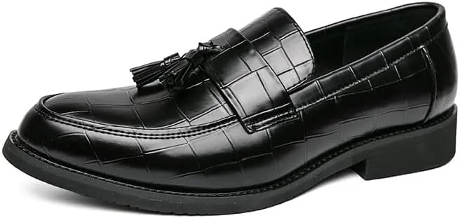 Men's Loafers Pointed Toe Block Pattern with Tassel Loafer Shoes Flat Heel Flexible Slip Resistant Fashion Classic Slip-on