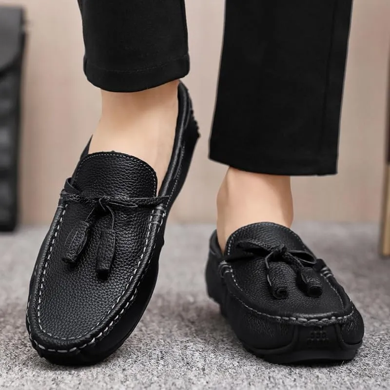 Men's Loafers Shoes Round Toe Tassel PU Leather Slip Resistant Flat Heel Flexible Prom Slip-on