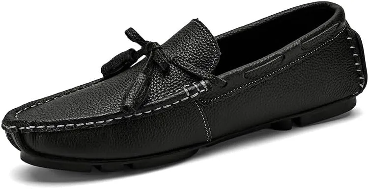 Men's Loafers Shoes Round Toe Tassel PU Leather Slip Resistant Flat Heel Flexible Prom Slip-on