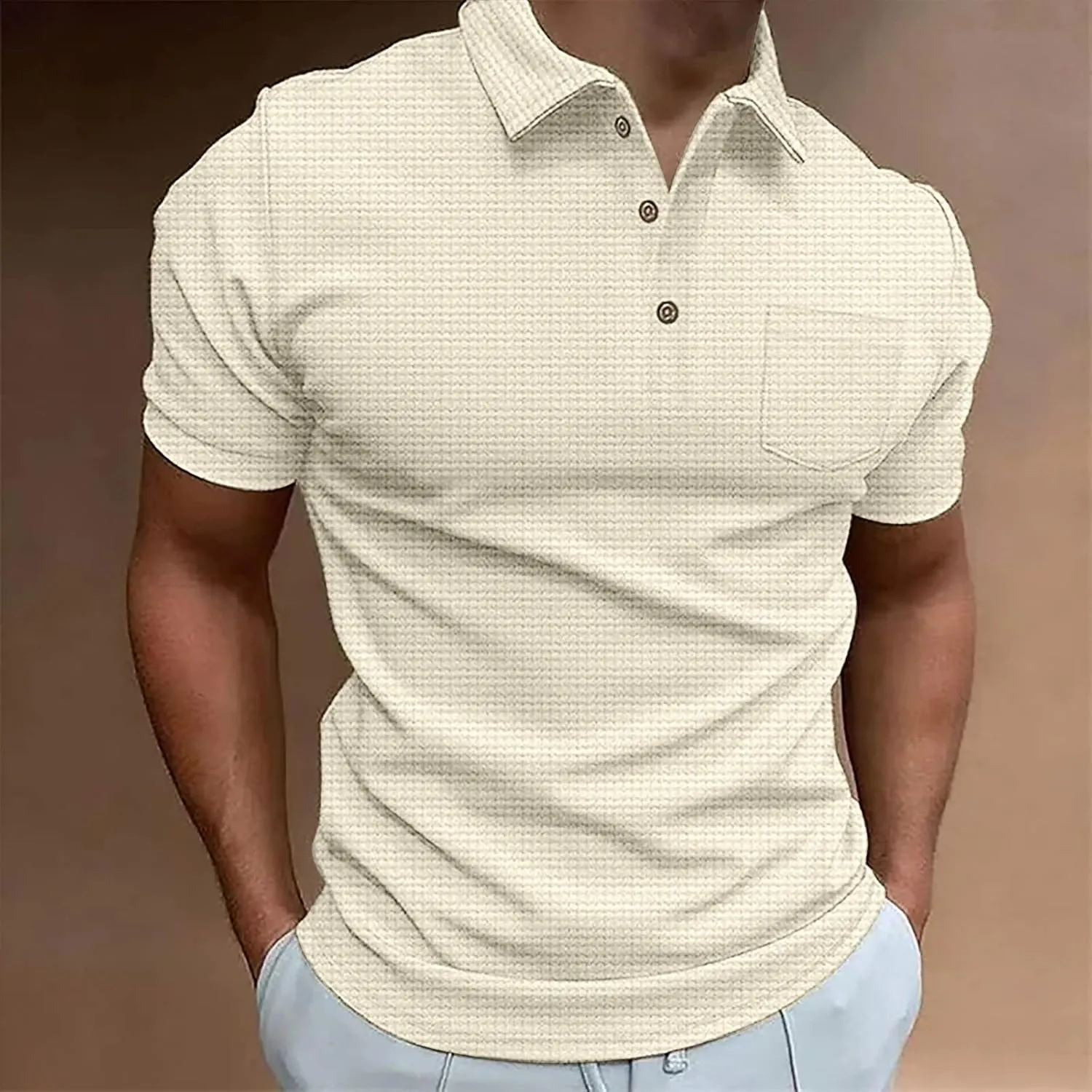 Men's Polo Shirts Quick-Dry Moisture-Wicking Casual Golf Shirt Short Sleeve Casual Solid Turndown Fashion Button Tops Shirts