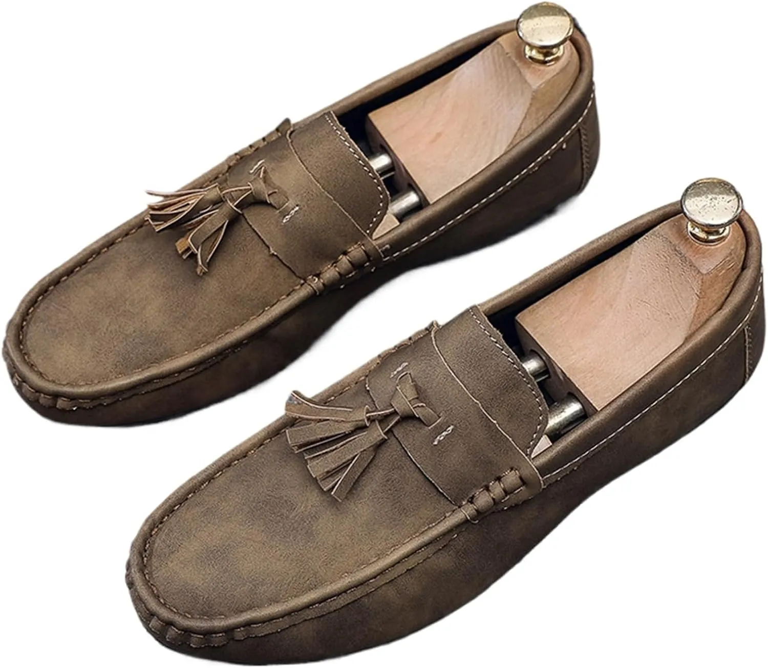 Men's Soft Leather Moccasin Boat Shoes Classic Tassel Low-Top Penny Shoes Comfortable Slip-On Non-Slip Walking Loafers