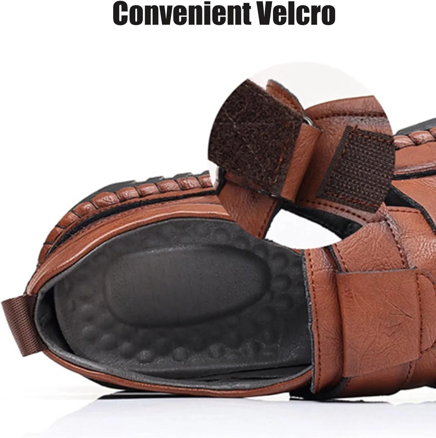 Mens Sports Sandals Leather Closed Toe Outdoor Sandals Shoes Beach Summer Sandals for Hiking Trekking Breathable Sandals