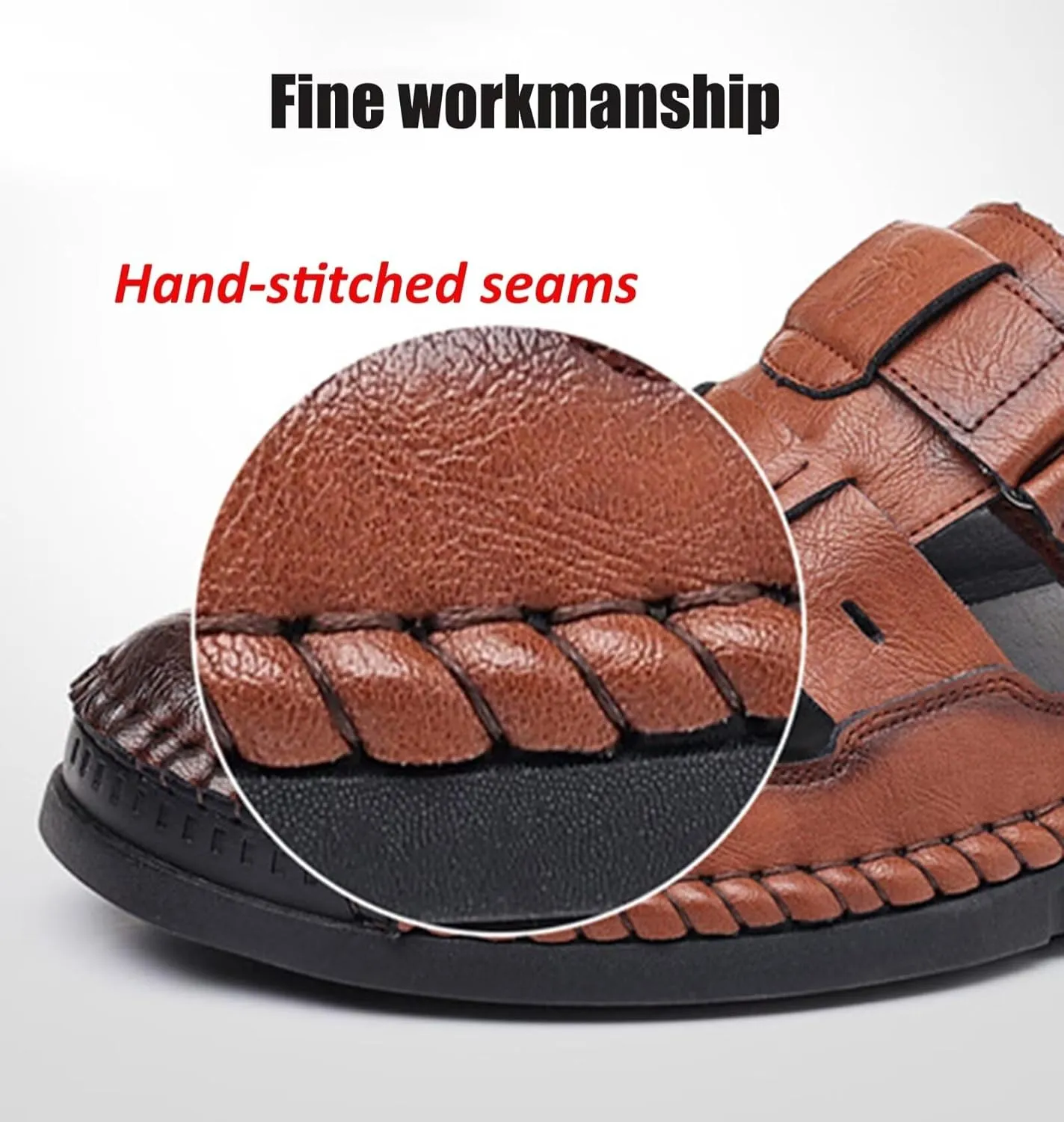 Mens Sports Sandals Leather Closed Toe Outdoor Sandals Shoes Beach Summer Sandals for Hiking Trekking Breathable Sandals