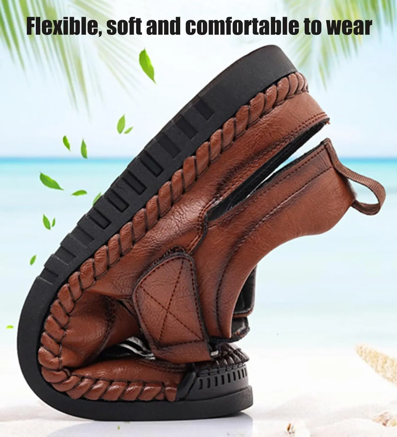 Mens Sports Sandals Leather Closed Toe Outdoor Sandals Shoes Beach Summer Sandals for Hiking Trekking Breathable Sandals