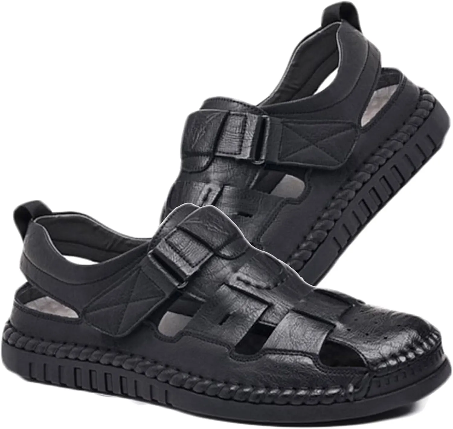 Mens Sports Sandals Leather Closed Toe Outdoor Sandals Shoes Beach Summer Sandals for Hiking Trekking Breathable Sandals