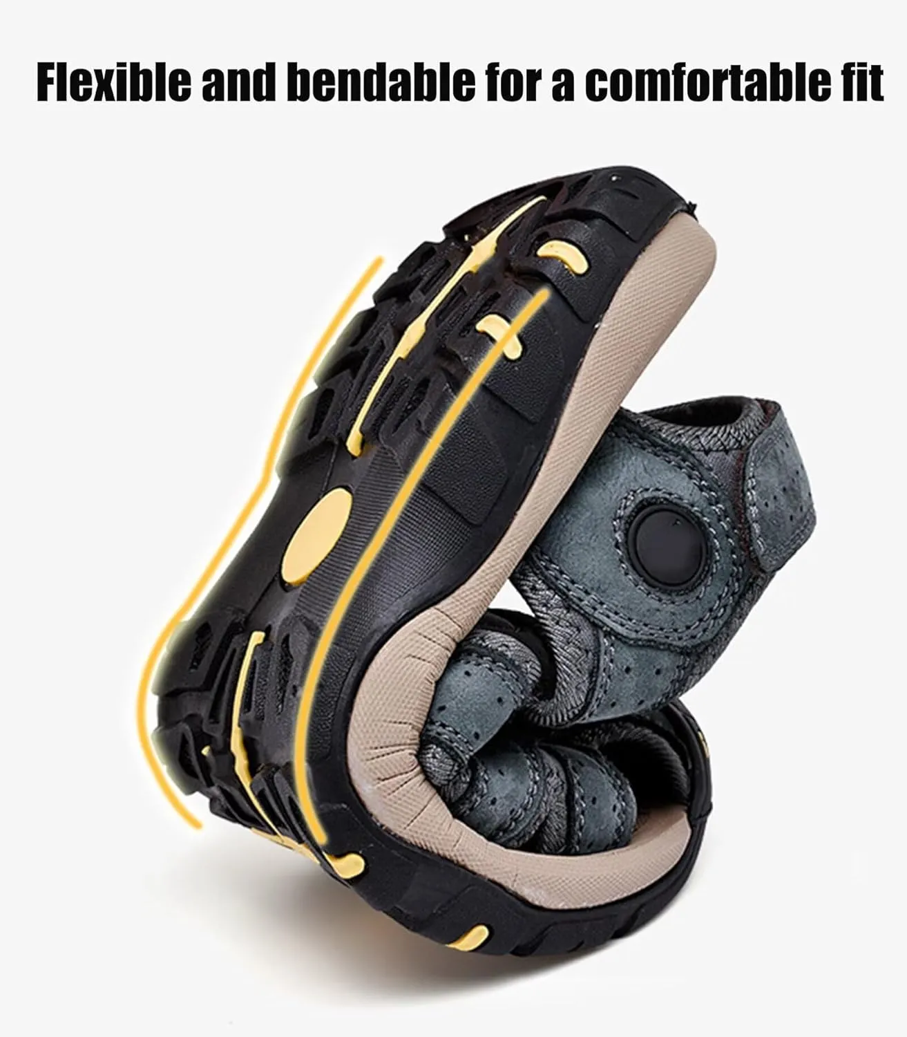 Mens Sports Sandals Leather Closed Toe Outdoor Shoes Adjustable Beach Sandals for Hiking Trekking Breathable Walking Sandals