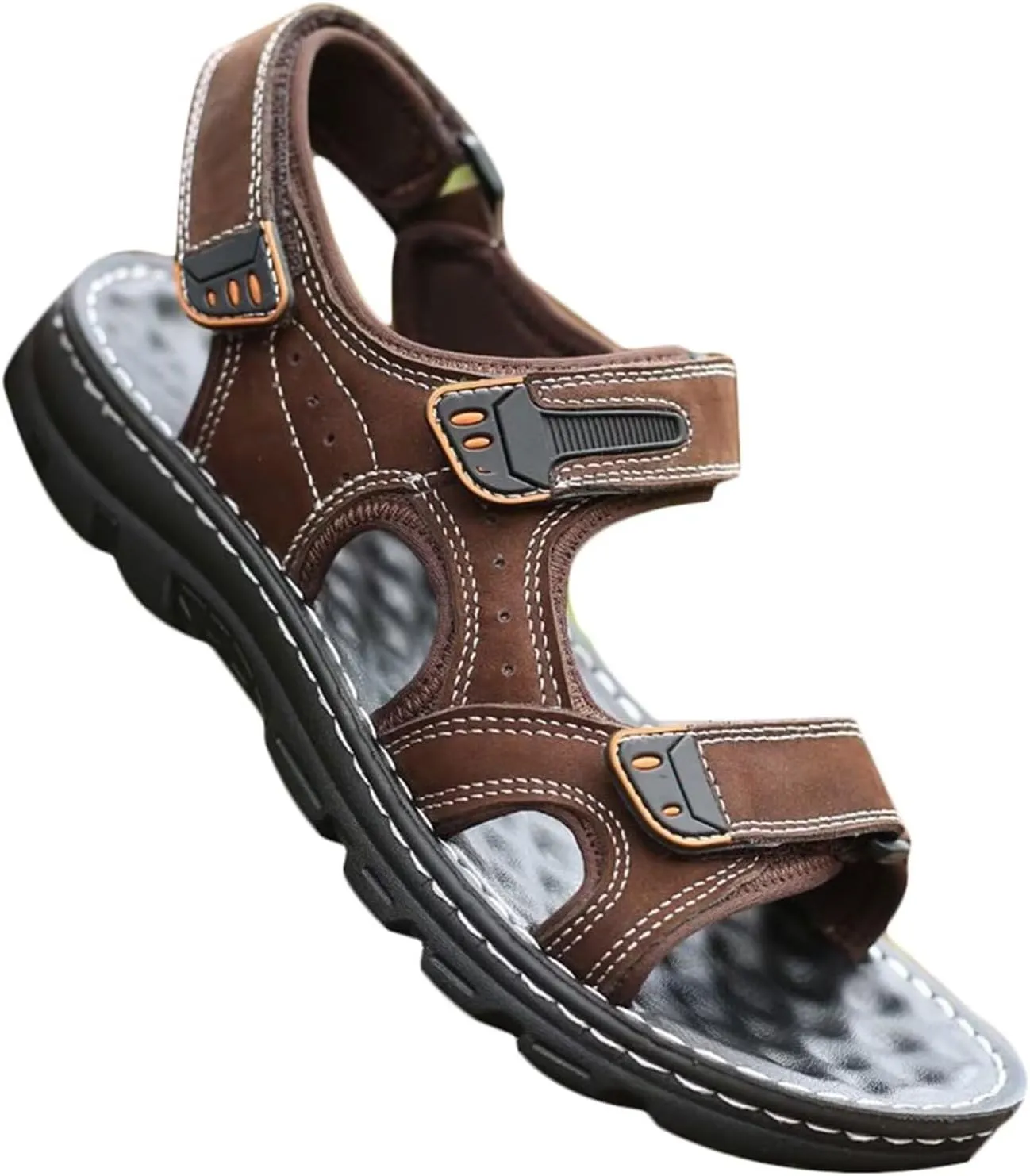 Mens Sports Sandals Leather Outdoor Shoes Beach Summer Sandals for Hiking Trekking Breathable Walking Sandals