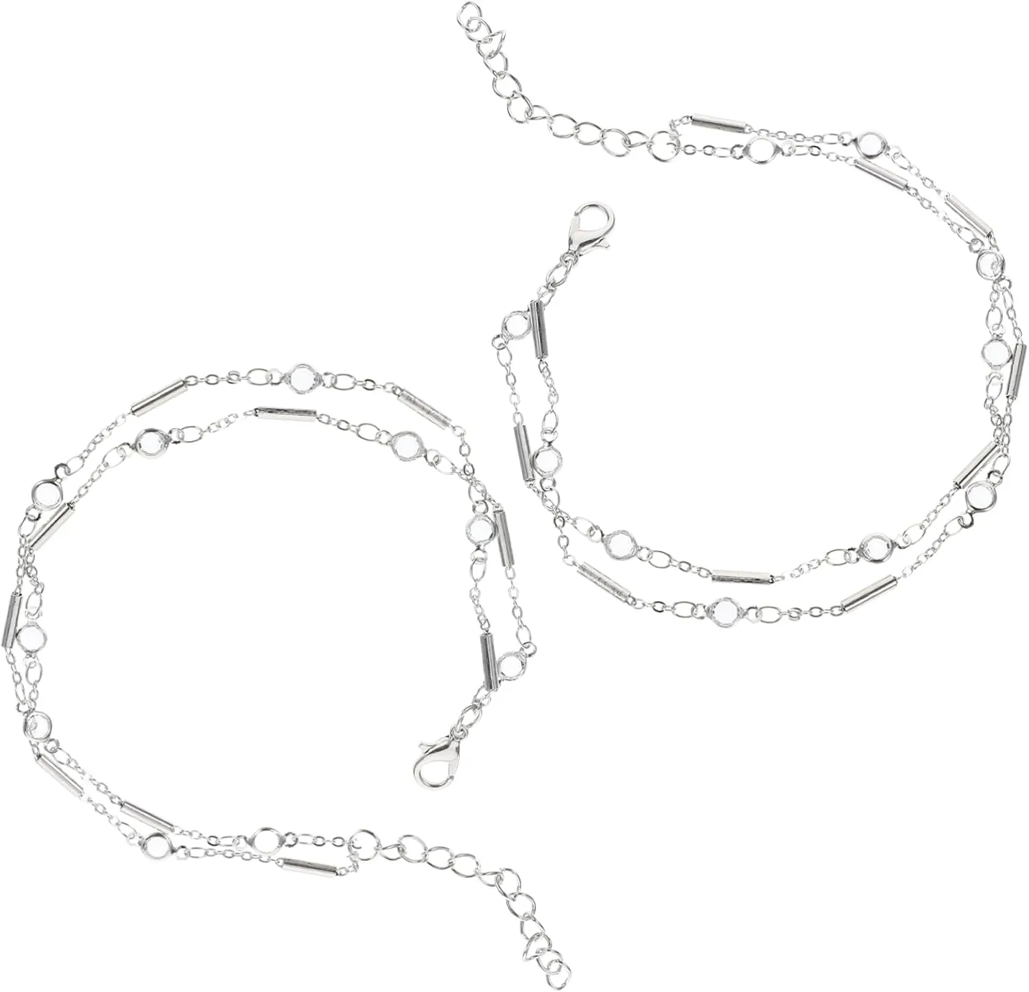 Metal Tube Foot Chain Double Layer Bracelet Ankle Jewelry for Women Adjustable Anklet Fashion Foot Accessory
