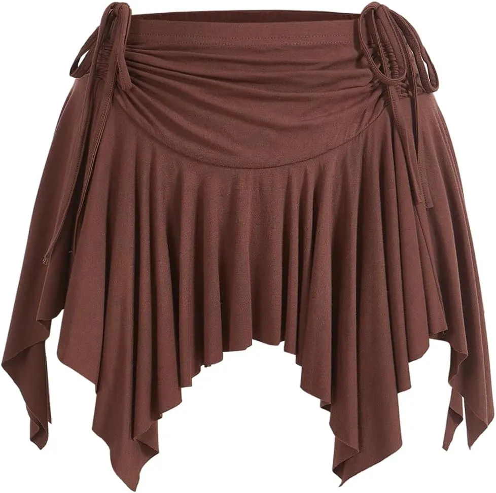 Milumia Women's Ruffle Asymmetrical Hem Mini Skirt Y2k Low Waist Drawstring Ruched Flowy Skirts