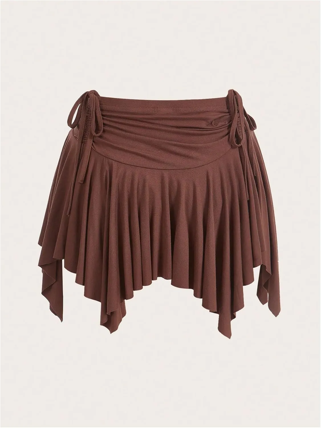 Milumia Women's Ruffle Asymmetrical Hem Mini Skirt Y2k Low Waist Drawstring Ruched Flowy Skirts