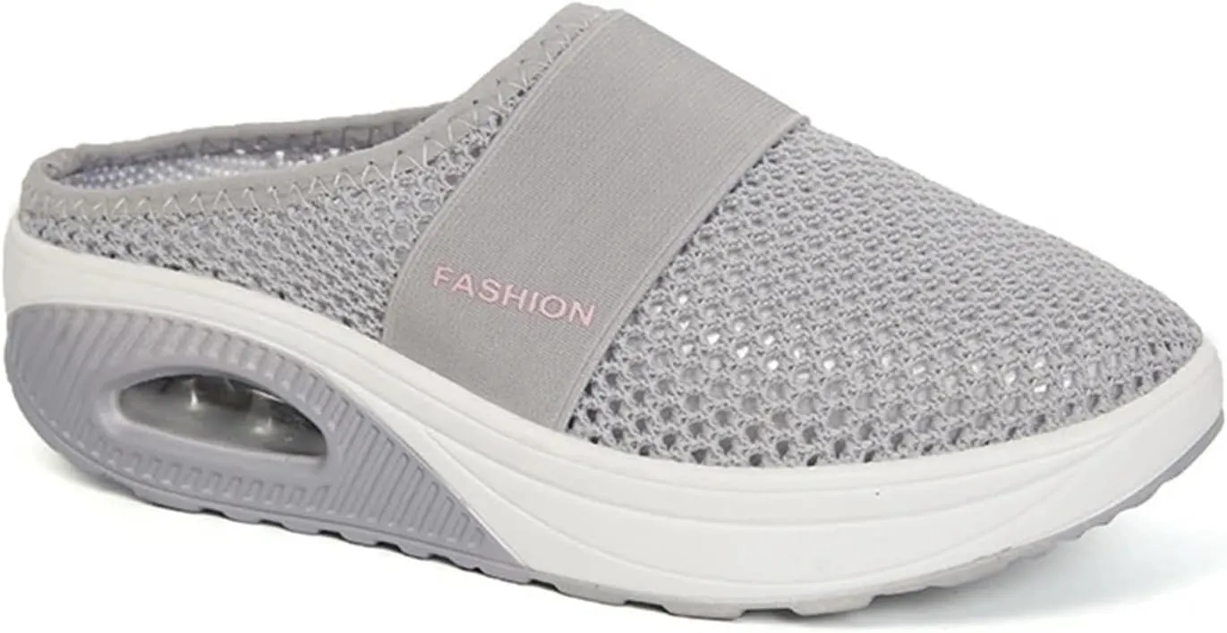 Mules Clogs for Women Summer Air Cushion Slip-On Walking Shoes Closed Toe Wide Width Clogs Mesh Slippers Orthopedic Diabetic Slippers with Arch-Support Breathable Lightweight Outdoor Slipper