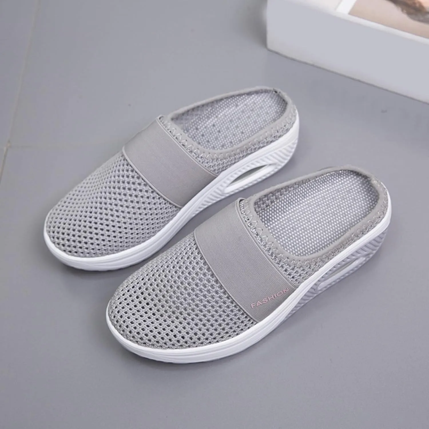 Mules Clogs for Women Summer Air Cushion Slip-On Walking Shoes Closed Toe Wide Width Clogs Mesh Slippers Orthopedic Diabetic Slippers with Arch-Support Breathable Lightweight Outdoor Slipper