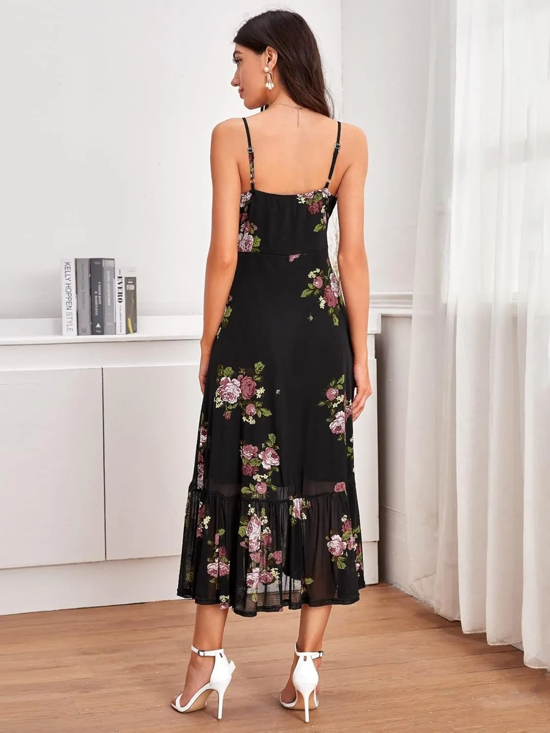 NACUII Womens Floral Mini Dress Ruffle Hem Floral Cami Dress