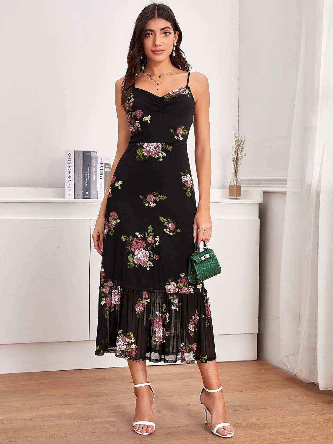 NACUII Womens Floral Mini Dress Ruffle Hem Floral Cami Dress