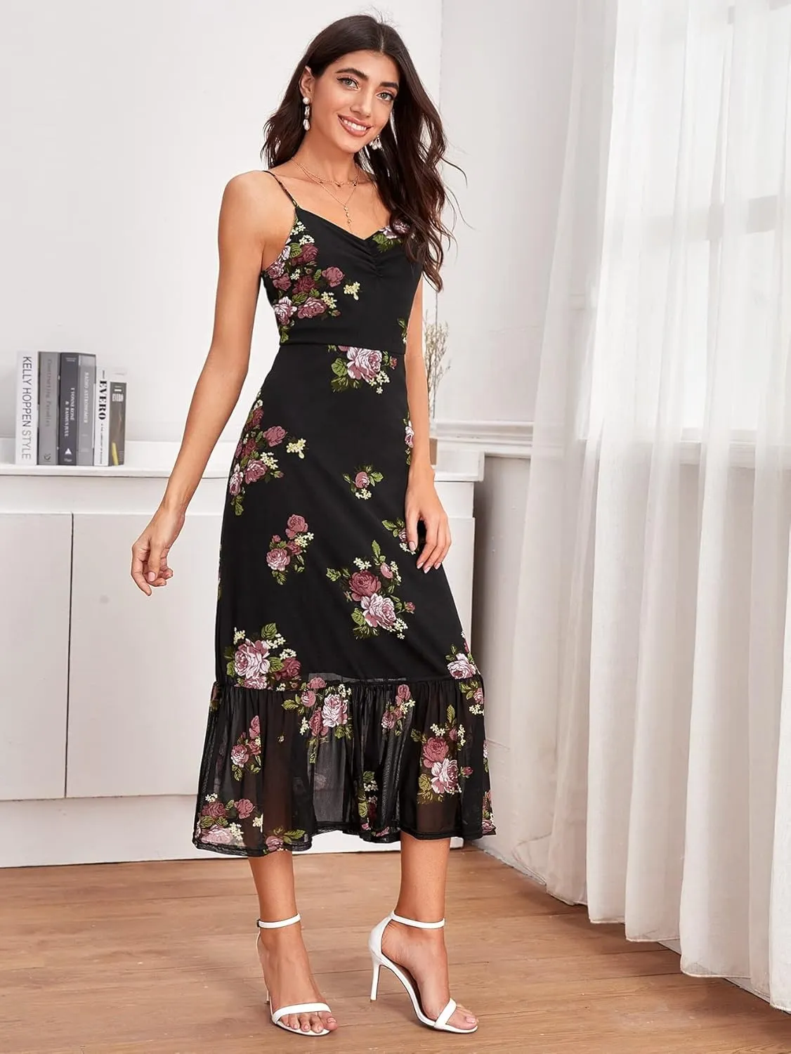 NACUII Womens Floral Mini Dress Ruffle Hem Floral Cami Dress