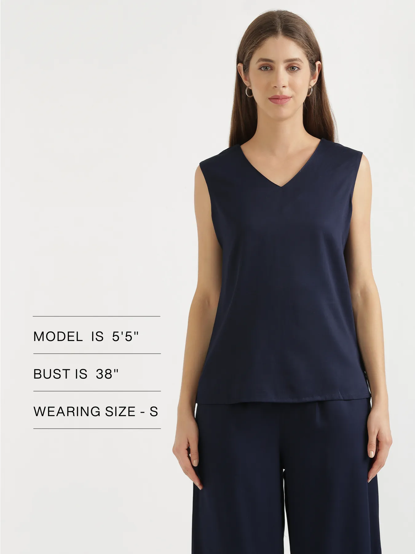 Navy Blue V-Neck Sleeveless Top