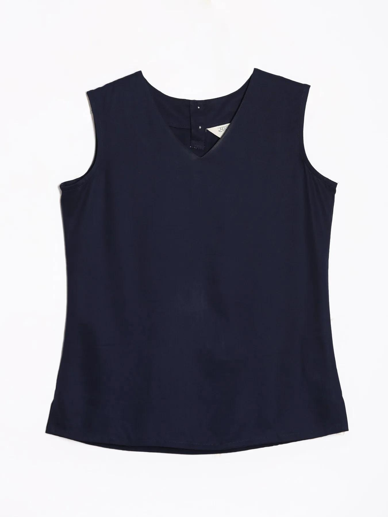 Navy Blue V-Neck Sleeveless Top