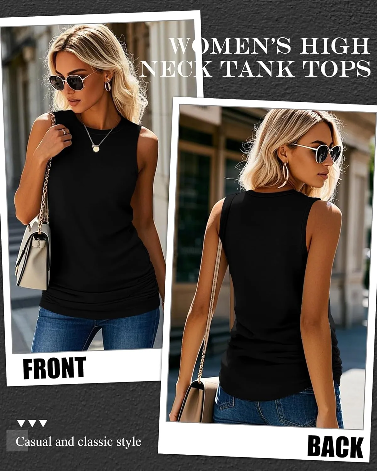 Neer 3 Pack Women's High Neck Tank Tops Cotton Ruched Side Crew Neck Sleeveless Shirts Soft Casual Summer Workout Tees