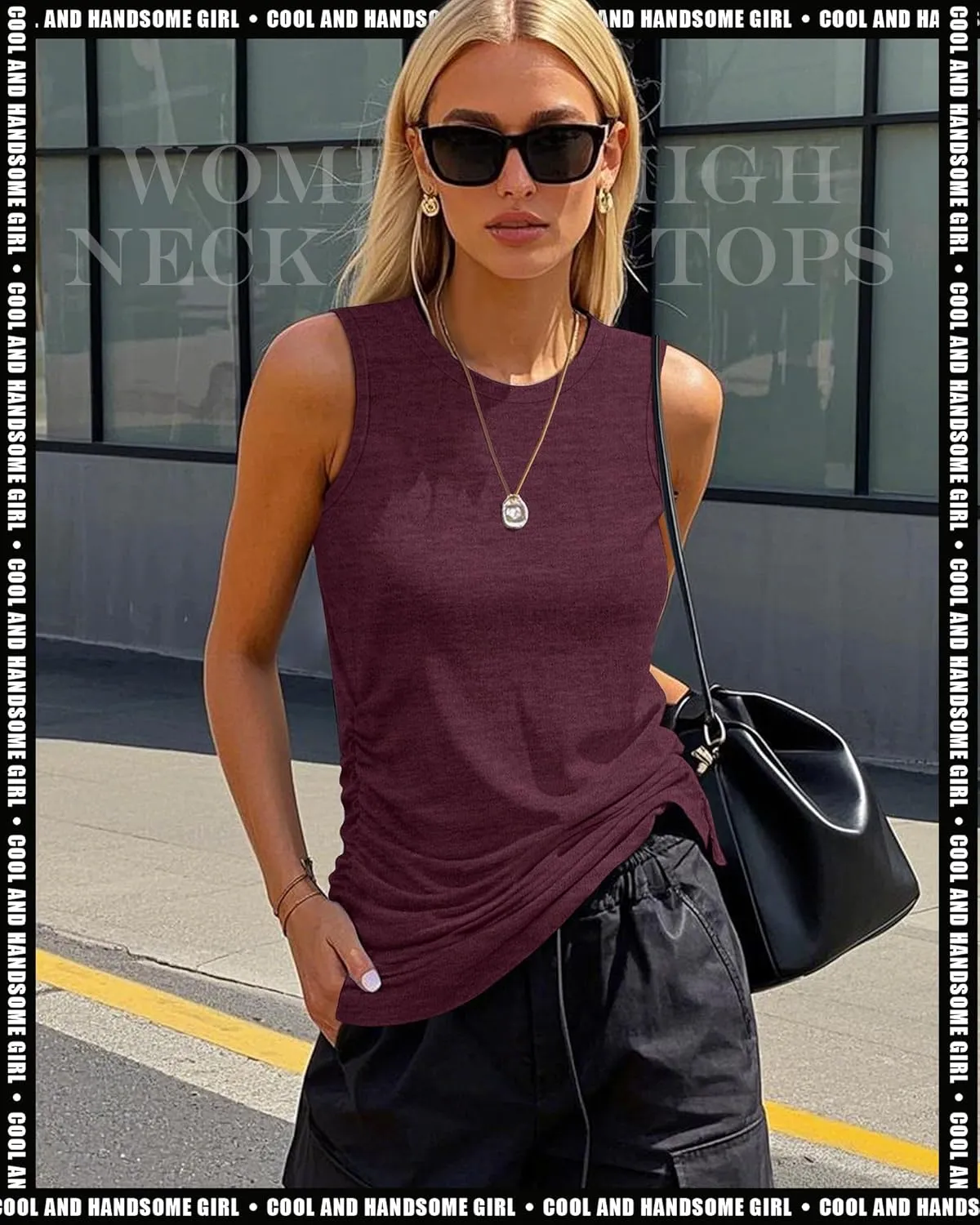 Neer 3 Pack Women's High Neck Tank Tops Cotton Ruched Side Crew Neck Sleeveless Shirts Soft Casual Summer Workout Tees