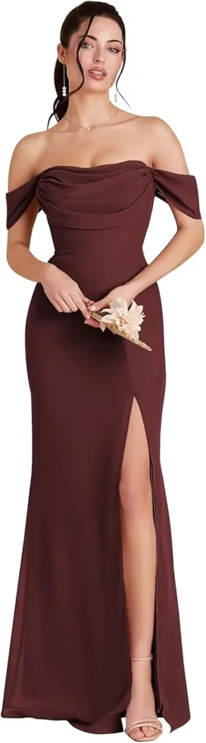 Nicktane Off Shoulder Chiffon Bridesmaid Dresses for Wedding Split Prom Dresses Long Formal Evening Gowns