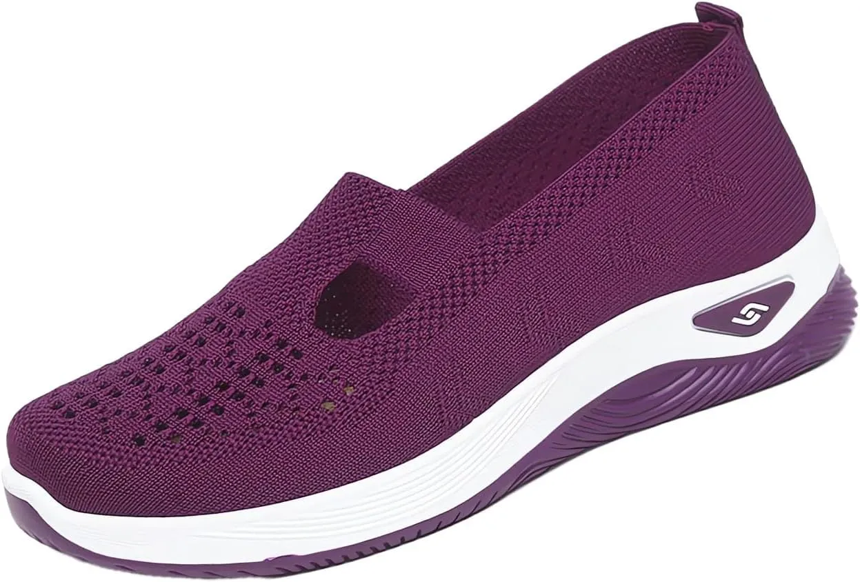 Ortho Stretch Cushion Sneakers for Women Woven Orthopedic Breathable Soft Shoes Slip On Arch Support Walking Shoes Mesh Slip On Sneakers Unisex Non-Slip Healthy Pro Barefoot Shoe