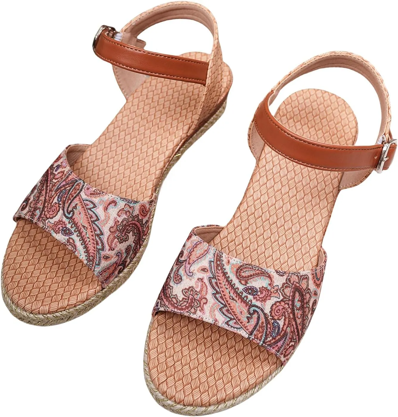 Orthopedic Platform Wedge Sandals for Women Summer Espadrilles Dressy Strappy Slip on Boho Casual Open Toe Ankle Strap Sandals Espadrille Fish Mouth Solid Color Fashion Low-Cut Wedges Sandal