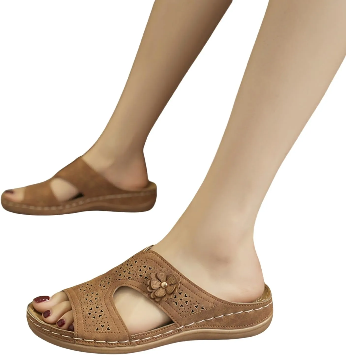 Orthopedic Sandals for Women Arch Support Walking Sandals Slip On Comfortable Open Toe Dressy Platform Sandal Hollow Out Flower Lightweight Walking Wedge Flip Flops Summer Casual Orthopedic Slippers