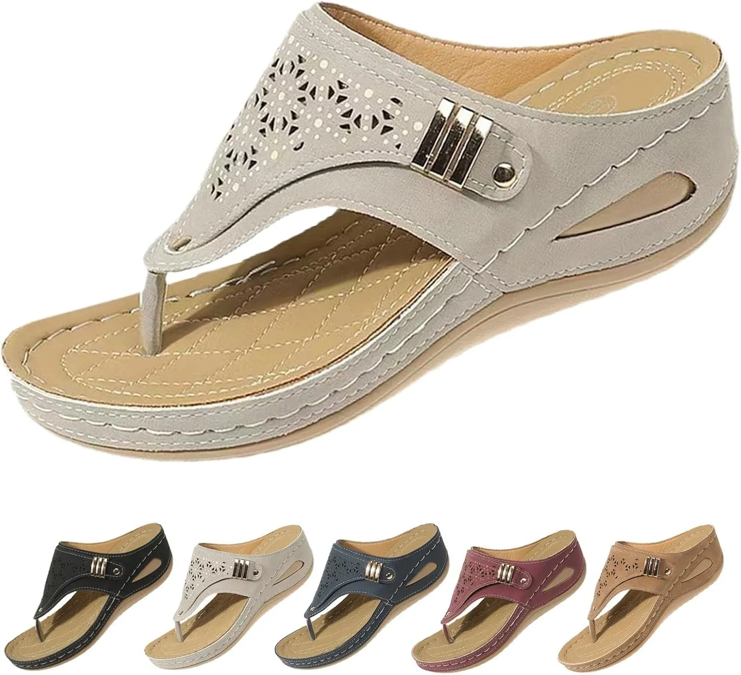 Orthopedic Sandals for Women Summer Dressy Comfortable Arch Support Wedge Open Toe Platform with Silppers on Beach Dress 2025 Casual Flat Non-Slip Shoes Vacation Slippers Non Slip Flip Flops