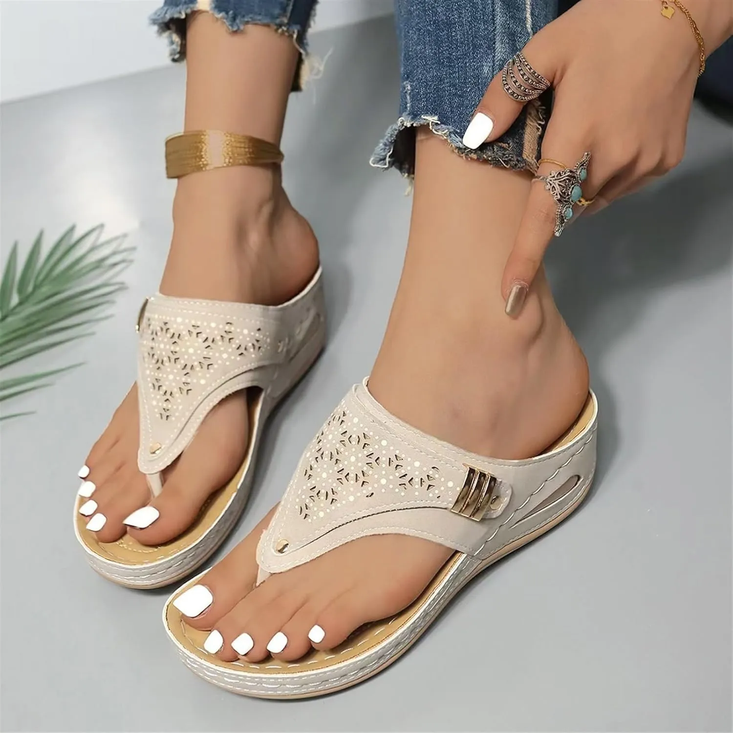 Orthopedic Sandals for Women Summer Dressy Comfortable Arch Support Wedge Open Toe Platform with Silppers on Beach Dress 2025 Casual Flat Non-Slip Shoes Vacation Slippers Non Slip Flip Flops