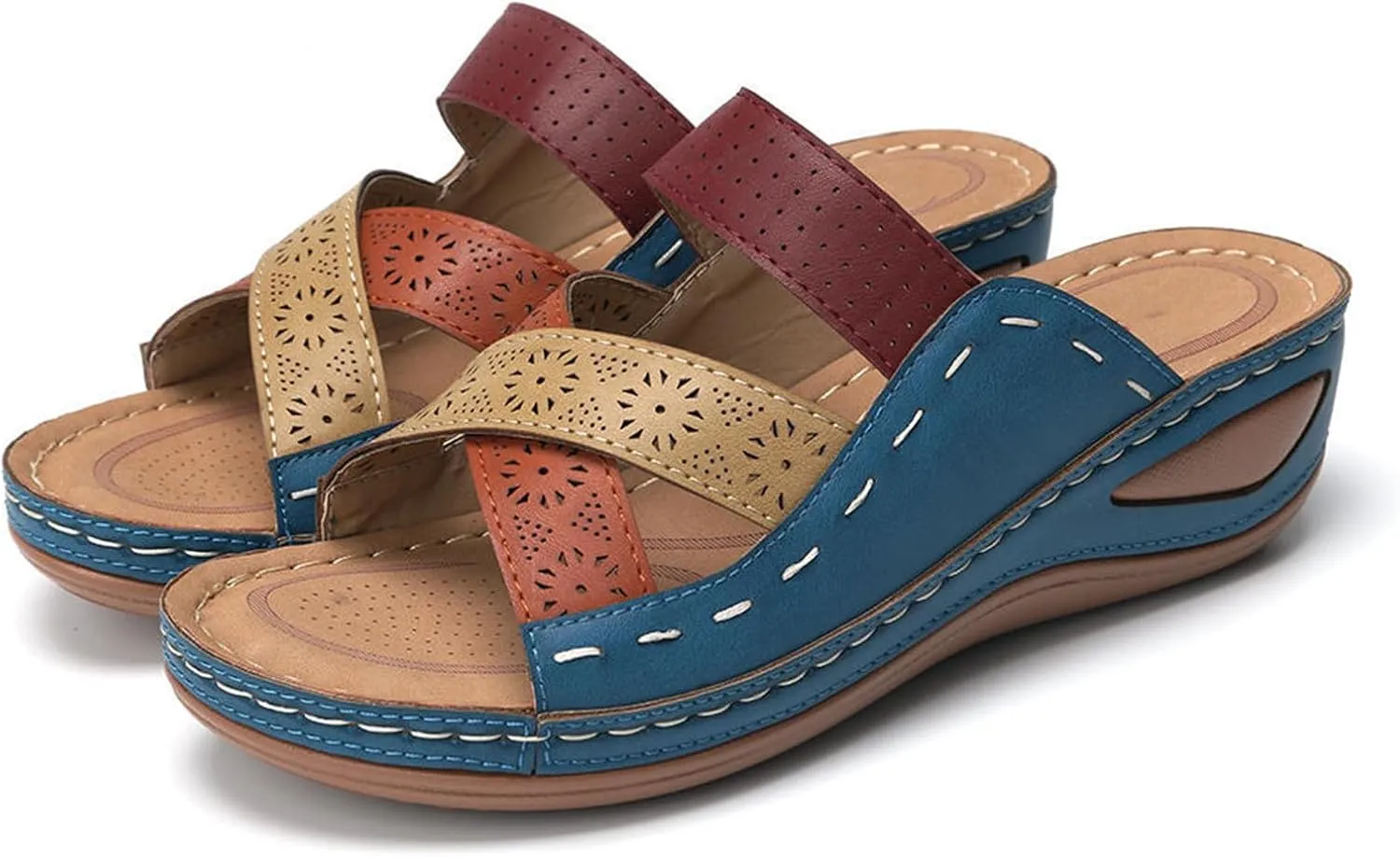 Orthopedic Sandals for Women Summer Platform Sandals Open Toe Hollow Out Breathable Slippers, Comfortable Slip On Walking Slippers with Arch Support All Day Comfort
