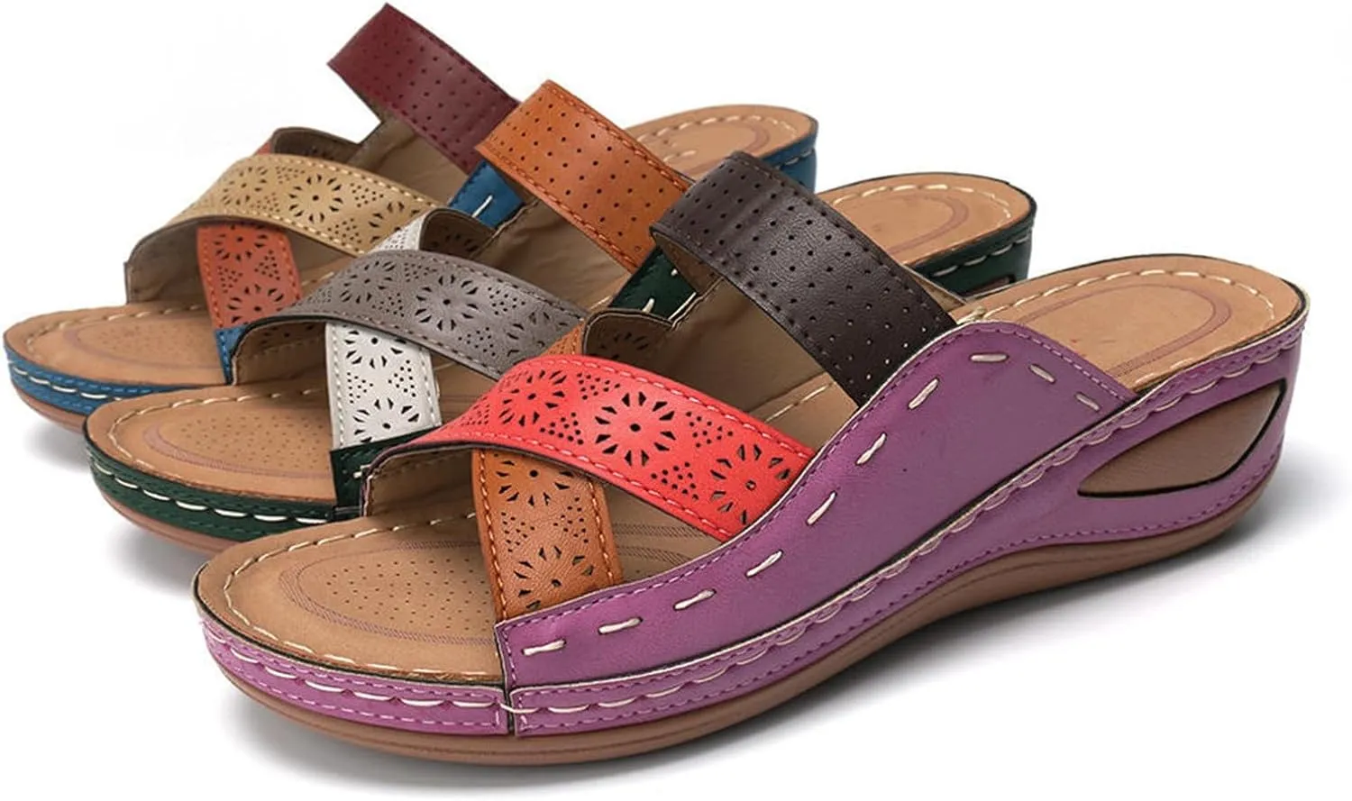 Orthopedic Sandals for Women Summer Platform Sandals Open Toe Hollow Out Breathable Slippers, Comfortable Slip On Walking Slippers with Arch Support All Day Comfort