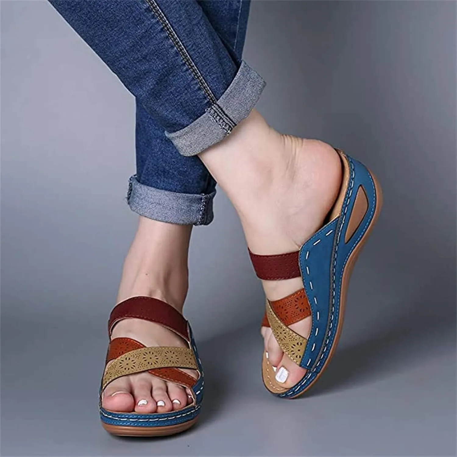 Orthopedic Sandals for Women Summer Platform Sandals Open Toe Hollow Out Breathable Slippers, Comfortable Slip On Walking Slippers with Arch Support All Day Comfort